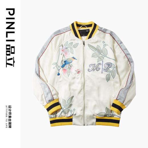 PINLI品立春季新品重工刺绣烫钻棒球服男士潮牌宽松夹克外套B252104055 商品图3