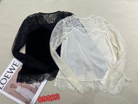 【门店同款】ENJOY冬季云敛“暖冬雅致”丝绒拼接蕾丝上衣 166993401