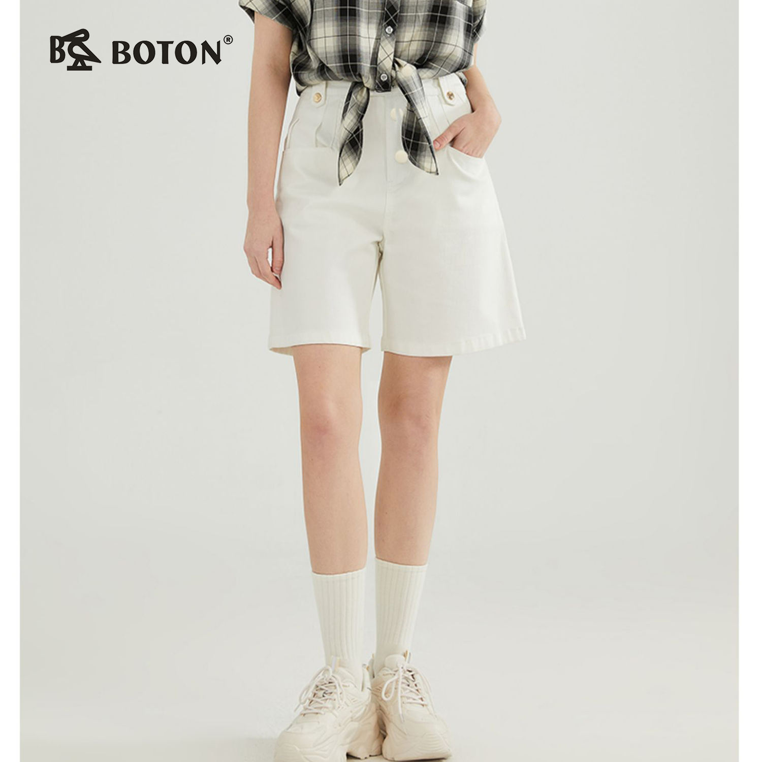 【防水防油防污】波顿春夏女士阔腿牛仔短裤高端休闲百搭LF637223