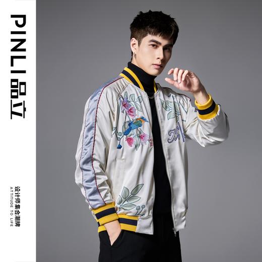 PINLI品立春季新品重工刺绣烫钻棒球服男士潮牌宽松夹克外套B252104055 商品图2