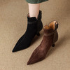 【预售5天】新款真皮气质翻毛皮绒面高跟鞋女靴加绒尖头细跟短靴女秋冬SLLK&sl-8138 商品缩略图1