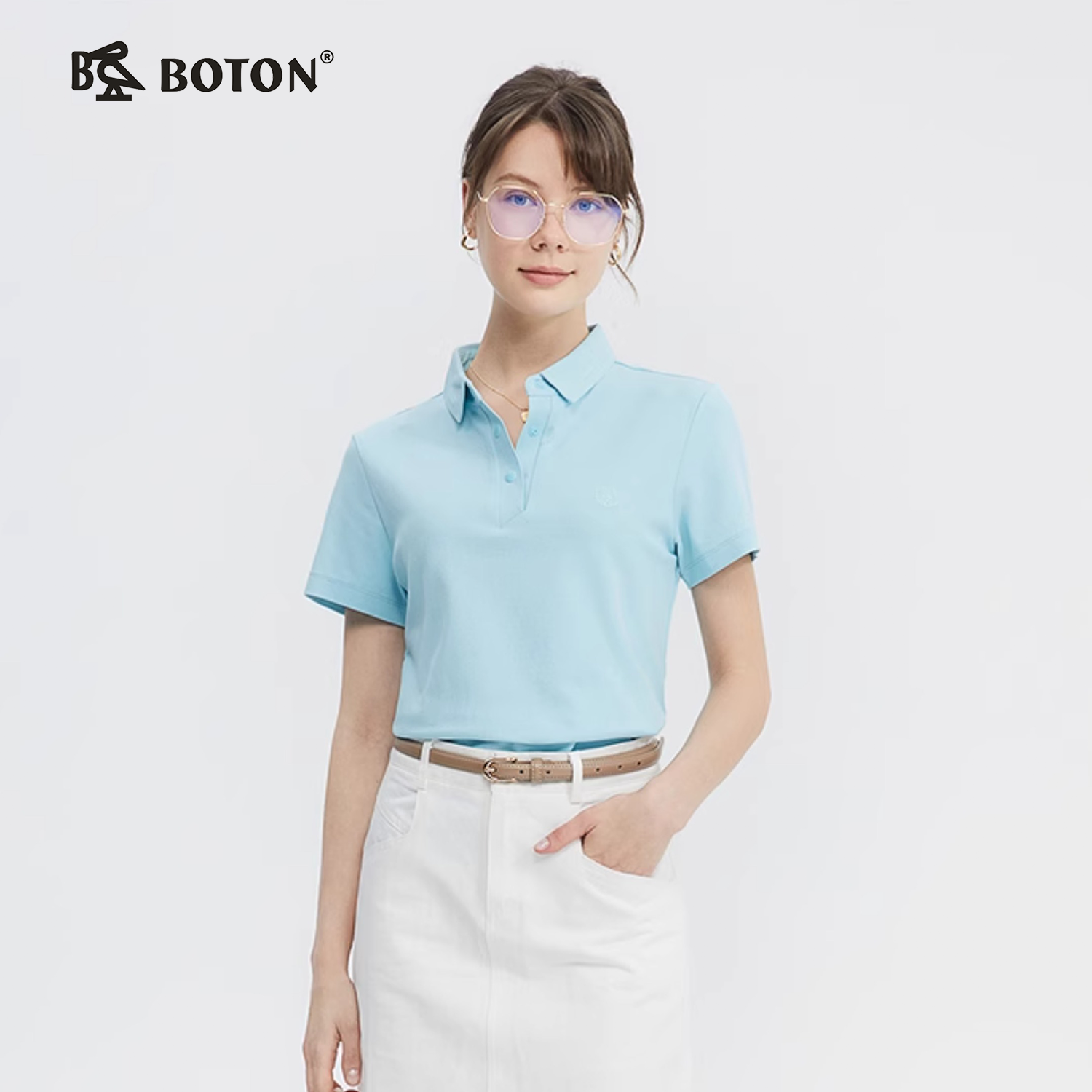 凉感科技波顿春夏季女士POLO衫透气舒适短袖高端美式休闲上衣LT319224