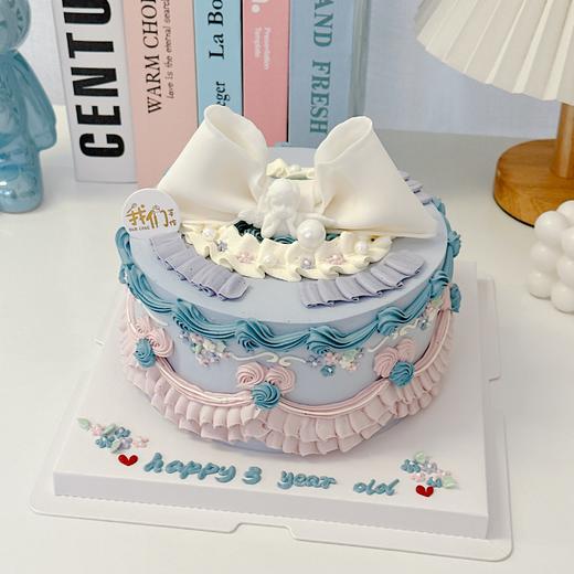 微加高粉蓝ins风蝴蝶结蛋糕送女生老婆-低糖处理无添加 商品图1