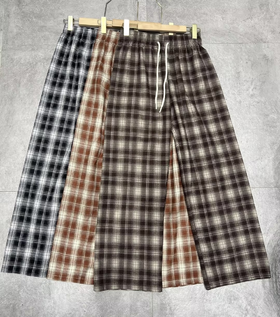 【门店同款】ENJOY秋季复古磨毛格子阔腿裤 159223054