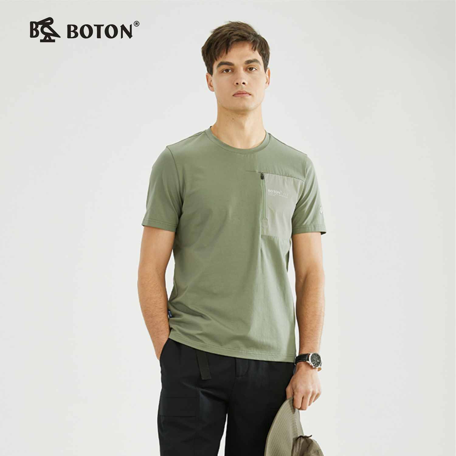 【高弹舒适】波顿年春夏男士拼接户外休闲短袖运动T恤衫MT959223