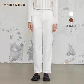 Famecoco范可儿时尚百搭棉质织带刺绣直筒休闲长裤FAB6GA016