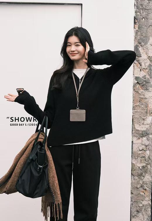 100%绵羊毛连帽拉链针织毛衣 商品图3