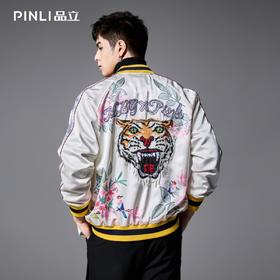 PINLI品立春季新品重工刺绣烫钻棒球服男士潮牌宽松夹克外套B252104055