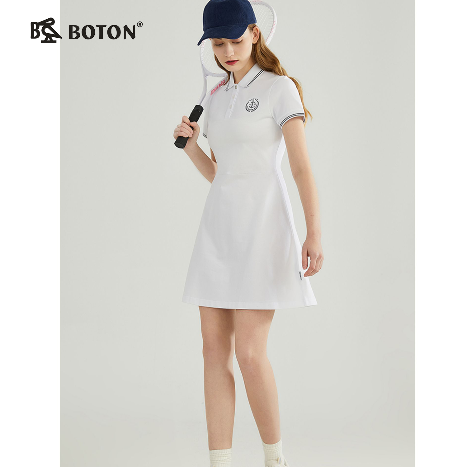 【自然收腰】波顿年春夏女士POLO针织短袖连衣裙高端修身LD238223