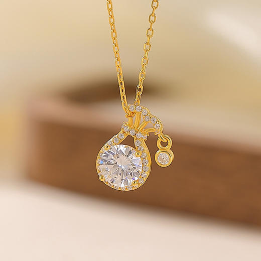 S925纯银镀金锆石小钱袋，切面轻奢高级感O链银吊坠项链套链LJX-364 商品图1