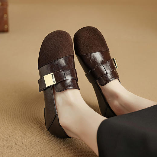 【预售5天】复古勃肯单鞋女春秋款真皮拼接乐福鞋皮带扣深口羊毛里小皮鞋NJMK&K1781 商品图1