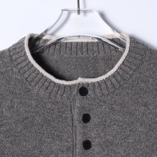 2159SDSA秋冬新款痞帅男装韩版撞色半纽扣圆领假两件毛衣慵懒风针织衫 商品图2