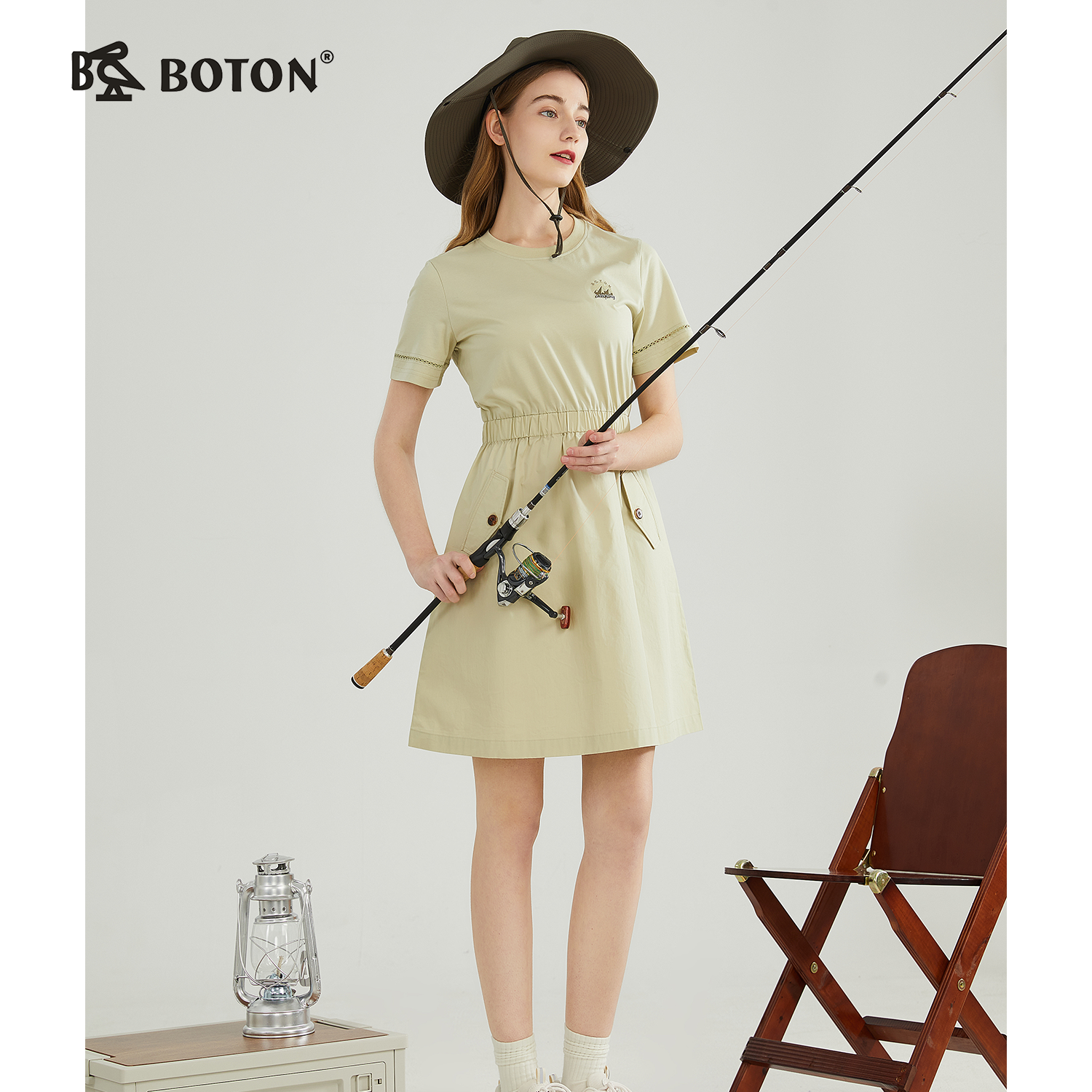 【束腰显瘦】波顿春夏女士草绿色连衣裙高端时尚修身休闲LD237223