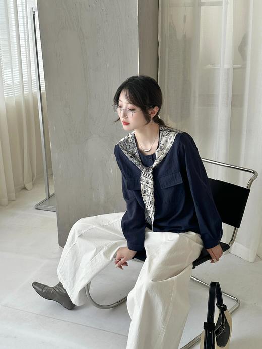 会员福利【又韩又老钱】拉夏贝尔/La Chapelle韩版宽松显瘦披肩长袖圆领假两件衬衫女上衣2025秋季新款 商品图5