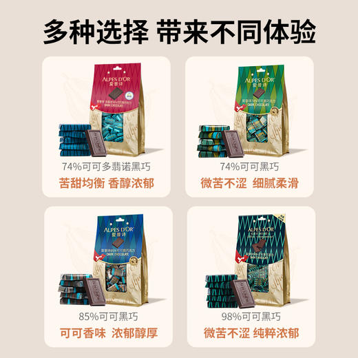 【中欧班列精选】瑞士爱普诗巧克力 原装进口Alpes d'Or爱普诗98%的高膳食纤维黑巧袋装252g/袋 商品图2