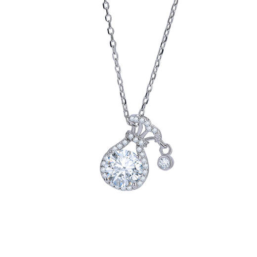 S925纯银镀金锆石小钱袋，切面轻奢高级感O链银吊坠项链套链LJX-364 商品图4