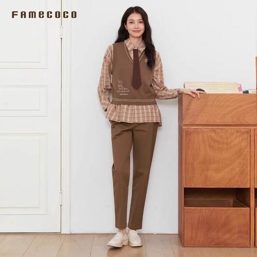 Famecoco范可儿时尚百搭棉质织带刺绣直筒休闲长裤FAB6GA016 商品图3