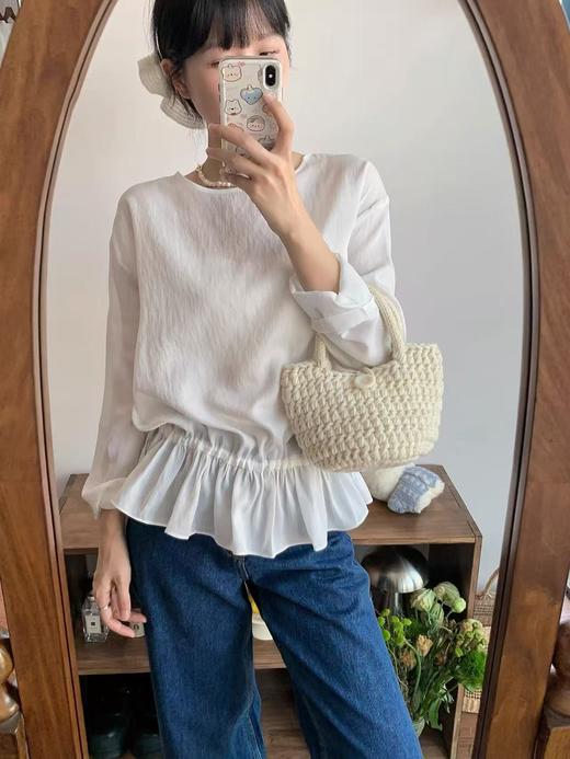 天猫同步【82.9%莱赛尔天丝】拉夏贝尔/La Chapelle圆领花边系带拼接下摆长袖衬衫女宽松甜美小众设计感衬衣 商品图11