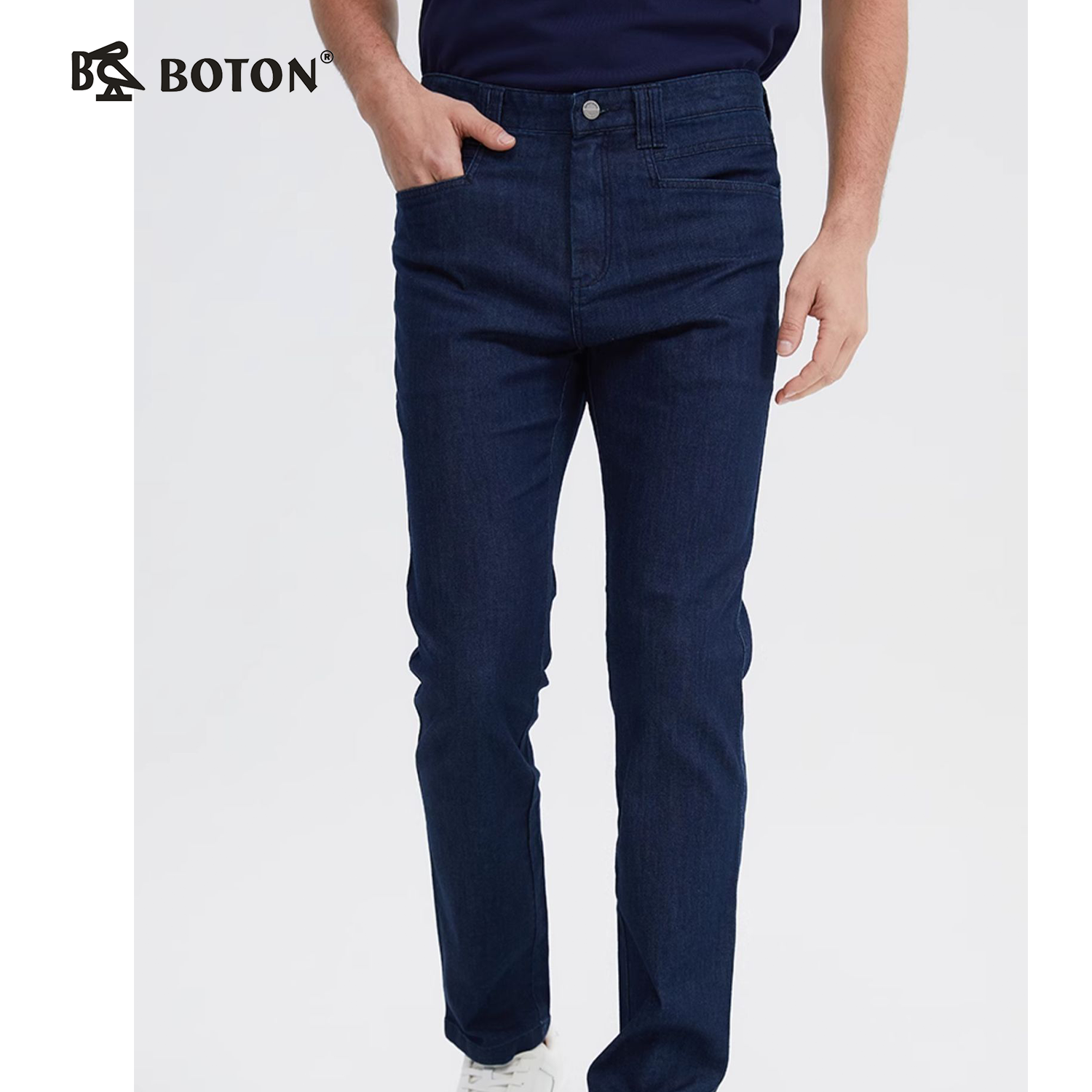 波顿男士深蓝色高端宽松牛仔裤春夏薄款冰丝弹力直筒透气裤子ME798122