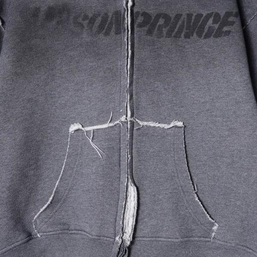 Y002SDSA秋冬新款痞帅男装美式渐变字母印花磨边拉链连帽卫衣百搭宽松 商品图3