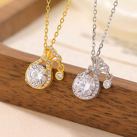 S925纯银镀金锆石小钱袋，切面轻奢高级感O链银吊坠项链套链LJX-364