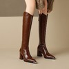 【预售7天】气质百搭V口显瘦尖头粗跟长靴女不过膝棕色高跟高筒靴KLLN&kl2868 商品缩略图0