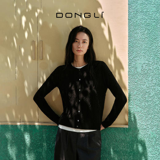 东黎 • 山羊绒女士秋冬季圆领绞花开衫 2202 商品图0