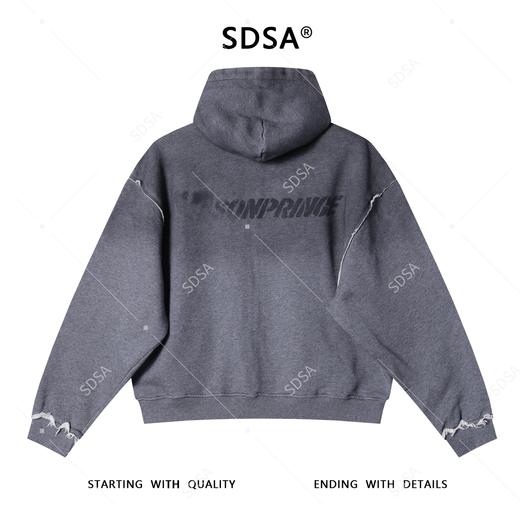 Y002SDSA秋冬新款痞帅男装美式渐变字母印花磨边拉链连帽卫衣百搭宽松 商品图5