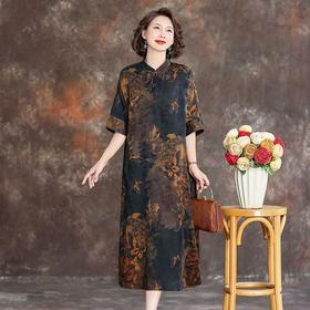 宽松大码高端连衣裙春夏新款中长款裙女立领旗袍