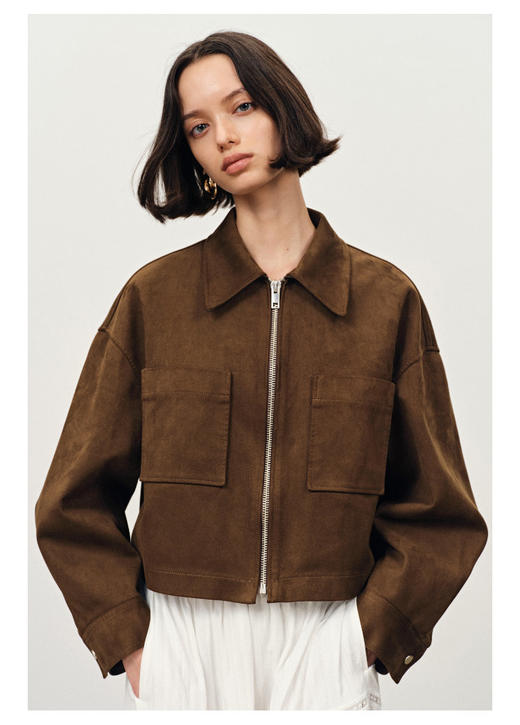 【高品质私服】【FB焦糖棕仿麂皮绒短款夹克】周二（10.14）上午10点开始 亲肤内侧顺滑舒爽，绒面外侧细腻柔和，G1554-CC【无标出货 介意慎拍】 商品图6