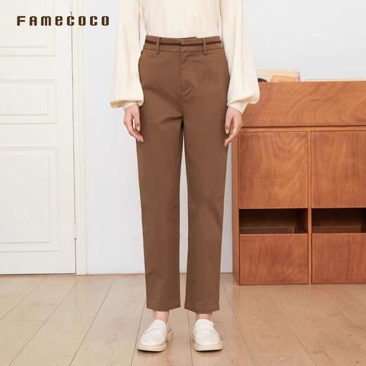 Famecoco范可儿时尚百搭棉质织带刺绣直筒休闲长裤FAB6GA016 商品图1
