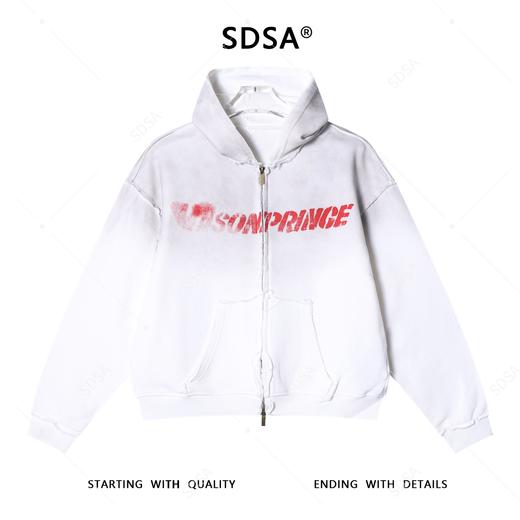 Y002SDSA秋冬新款痞帅男装美式渐变字母印花磨边拉链连帽卫衣百搭宽松 商品图0