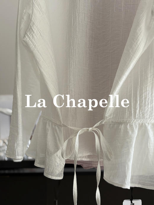 天猫同步【82.9%莱赛尔天丝】拉夏贝尔/La Chapelle圆领花边系带拼接下摆长袖衬衫女宽松甜美小众设计感衬衣 商品图5