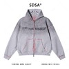 Y002SDSA秋冬新款痞帅男装美式渐变字母印花磨边拉链连帽卫衣百搭宽松 商品缩略图0
