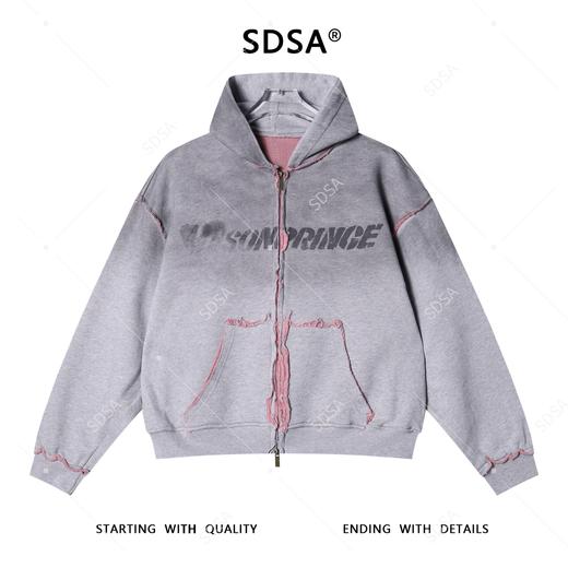 Y002SDSA秋冬新款痞帅男装美式渐变字母印花磨边拉链连帽卫衣百搭宽松 商品图0