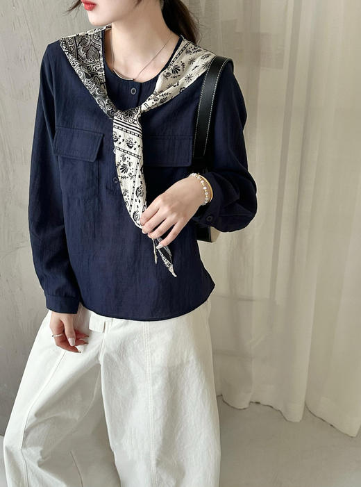 会员福利【又韩又老钱】拉夏贝尔/La Chapelle韩版宽松显瘦披肩长袖圆领假两件衬衫女上衣2025秋季新款 商品图9