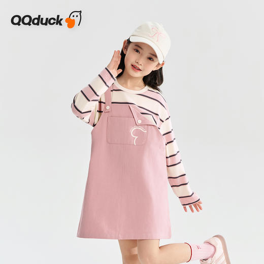 【清仓捡漏】【假两件条纹裙】【130-165】【可可鸭】女童春秋长袖连衣裙儿童裙子 商品图1