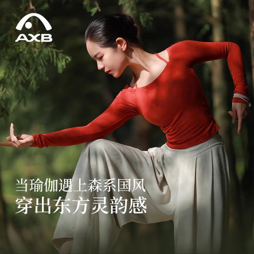 爱暇步秋冬新款新中式瑜伽服女套装长袖带胸垫专业普拉提训练上衣 商品图0