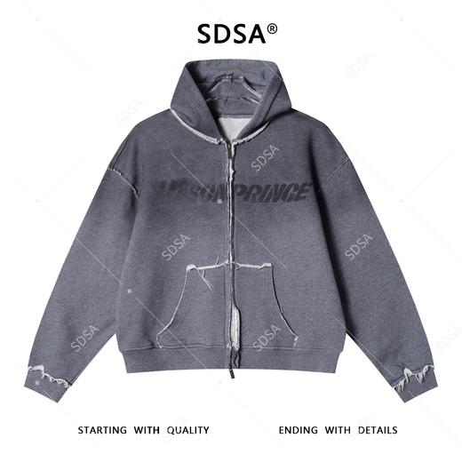 Y002SDSA秋冬新款痞帅男装美式渐变字母印花磨边拉链连帽卫衣百搭宽松 商品图1