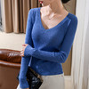 I5D2689-CS针织打底衫女2025新款女装显瘦V领麻花肌理长袖毛衣收腰内搭上衣 商品缩略图2