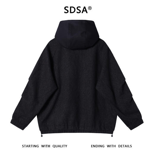 SDSA秋冬新款痞帅男装韩版松紧拼接拉链立领连帽卫衣百搭宽松外套 商品图4