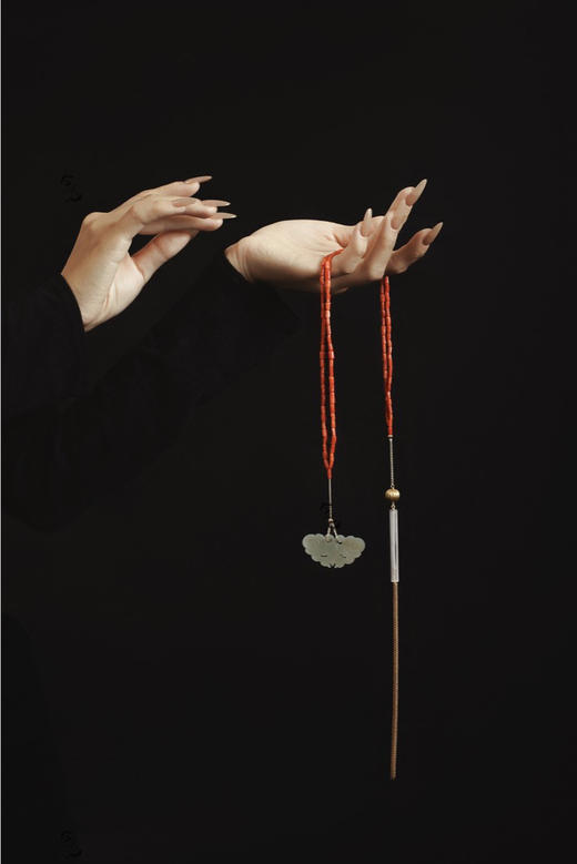 项链 | 清代和田玉蝴蝶珊瑚管老水晶项链【独】 商品图0