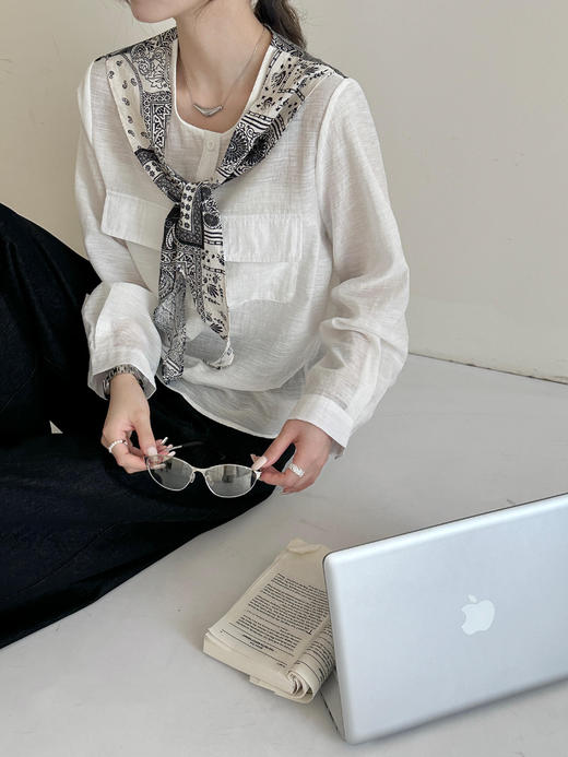 会员福利【又韩又老钱】拉夏贝尔/La Chapelle韩版宽松显瘦披肩长袖圆领假两件衬衫女上衣2025秋季新款 商品图8