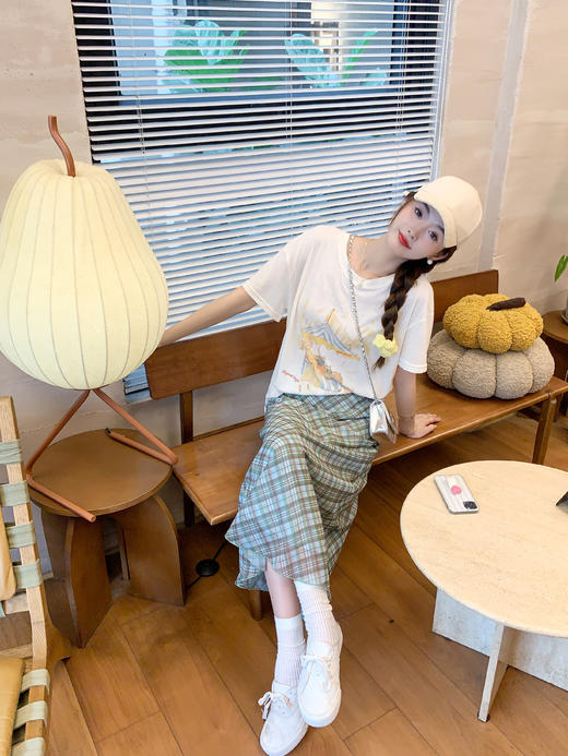 <曾小咸推荐>绿色格子半身长裙 商品图7