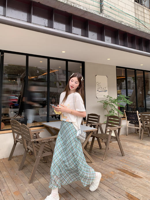 <曾小咸推荐>绿色格子半身长裙 商品图6