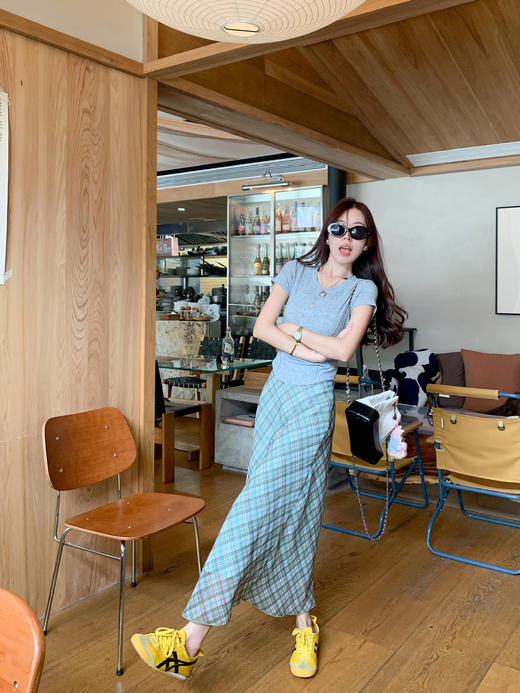 <曾小咸推荐>绿色格子半身长裙 商品图10