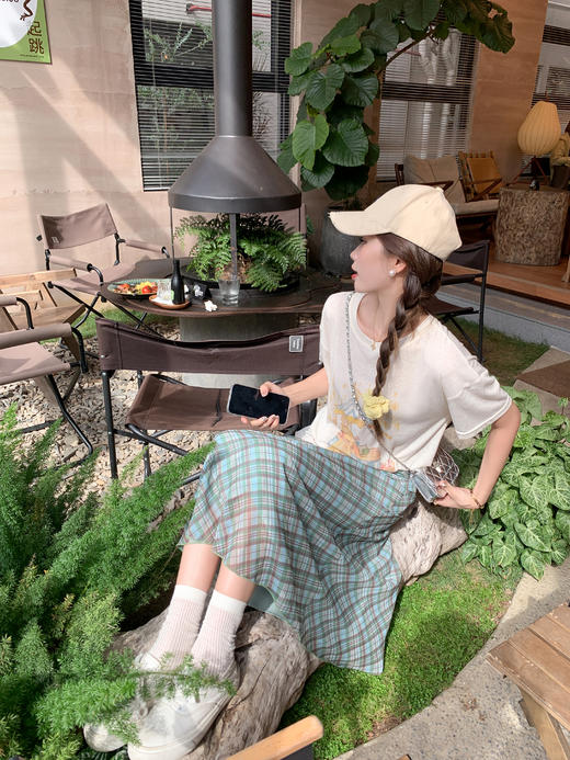 <曾小咸推荐>绿色格子半身长裙 商品图8