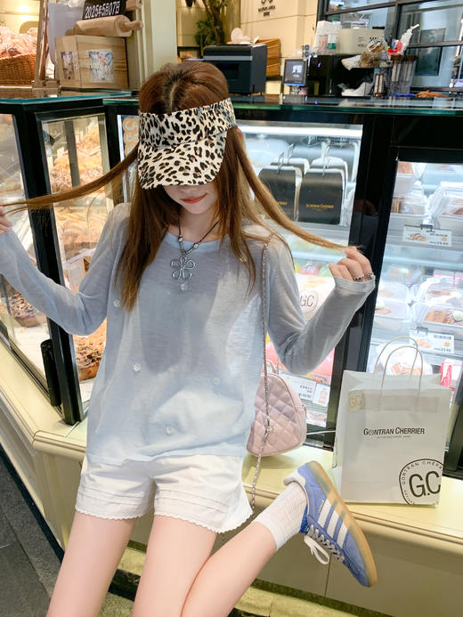 <曾小咸推荐> 韩系蓝色薄款长袖防晒t恤女夏宽松慵懒风罩衫 商品图6