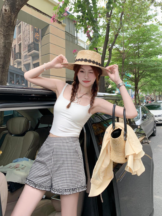 <曾小咸推荐>荷叶边黑白格短裤 商品图13