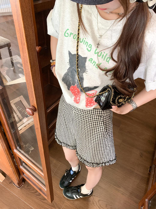 <曾小咸推荐>荷叶边黑白格短裤 商品图5